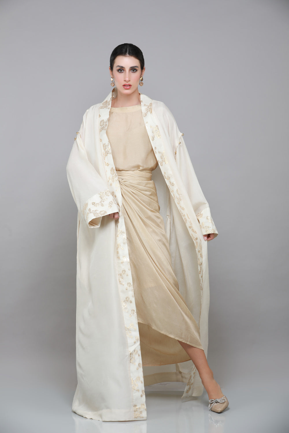 JAWAHARA OVERCOAT ABAYA WITH DRAPED CO-ORD & SHYLA