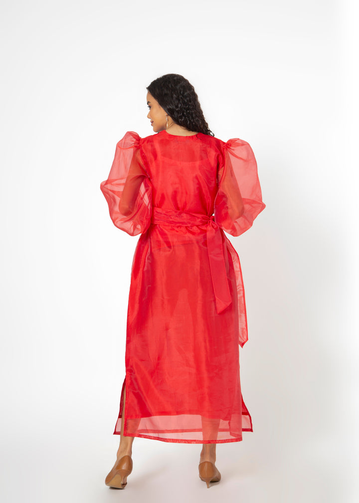 فستان مابل المستقيم بأكمام منفوخة