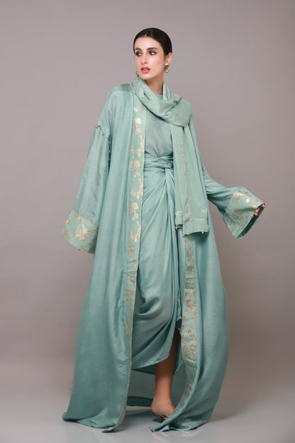 JAWAHARA OVERCOAT ABAYA WITH DRAPED CO-ORD & SHYLA