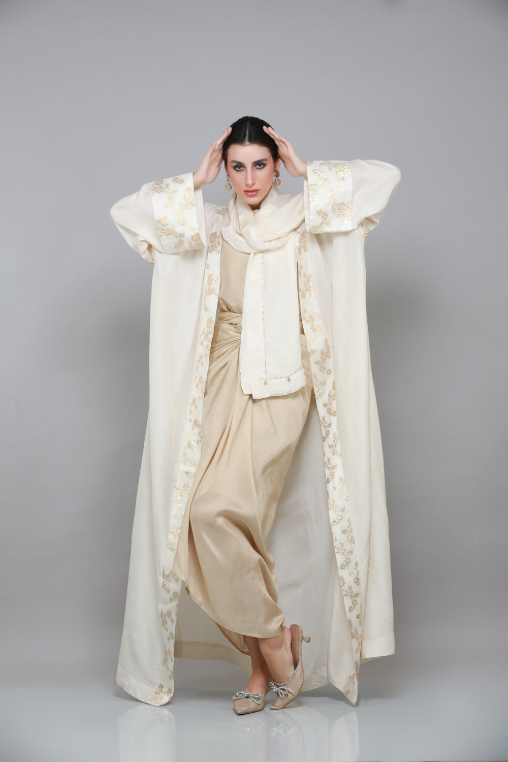 JAWAHARA OVERCOAT ABAYA WITH DRAPED CO-ORD & SHYLA