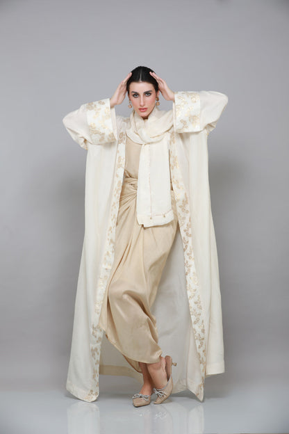 JAWAHARA OVERCOAT ABAYA WITH DRAPED CO-ORD & SHYLA