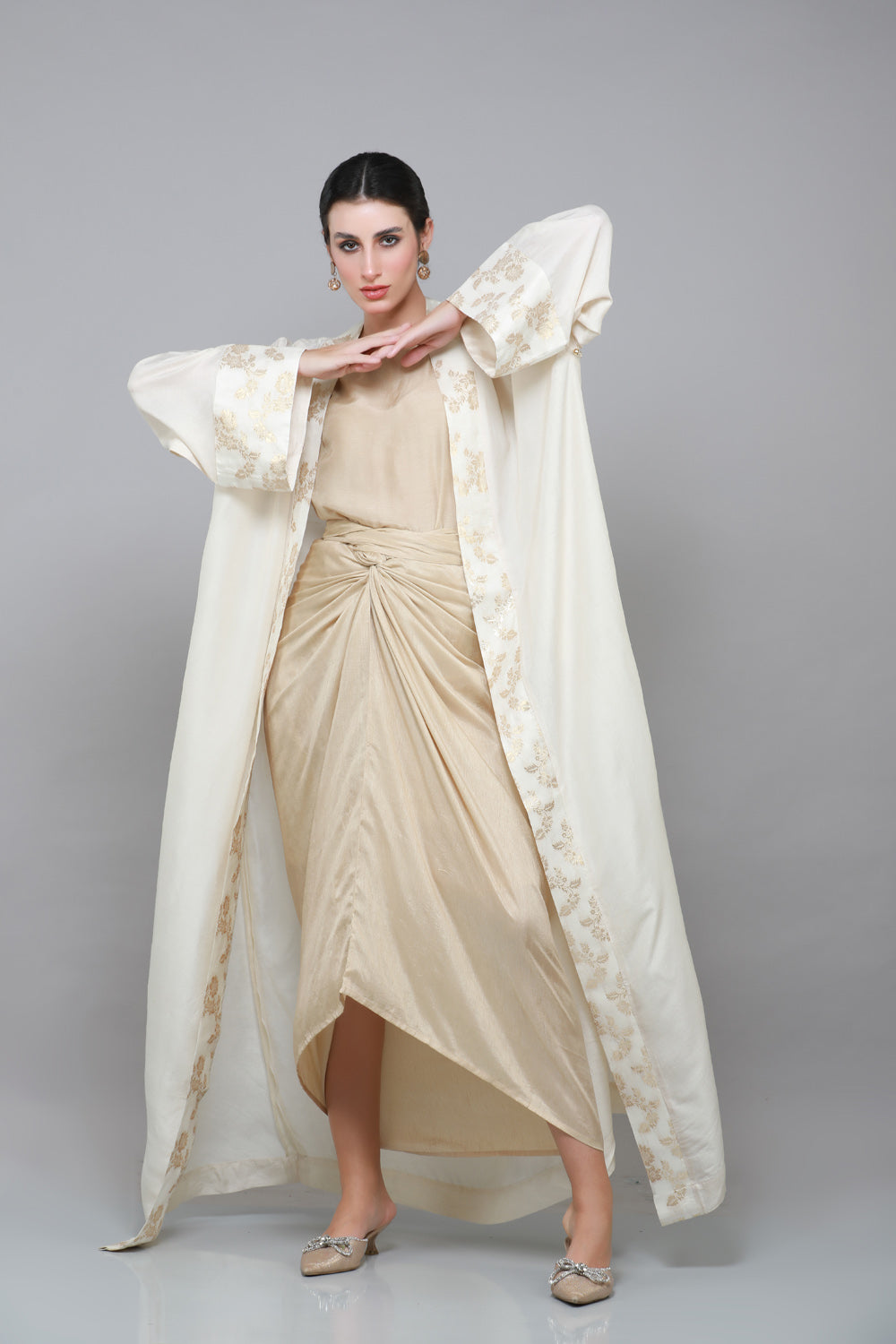 JAWAHARA OVERCOAT ABAYA WITH DRAPED CO-ORD & SHYLA
