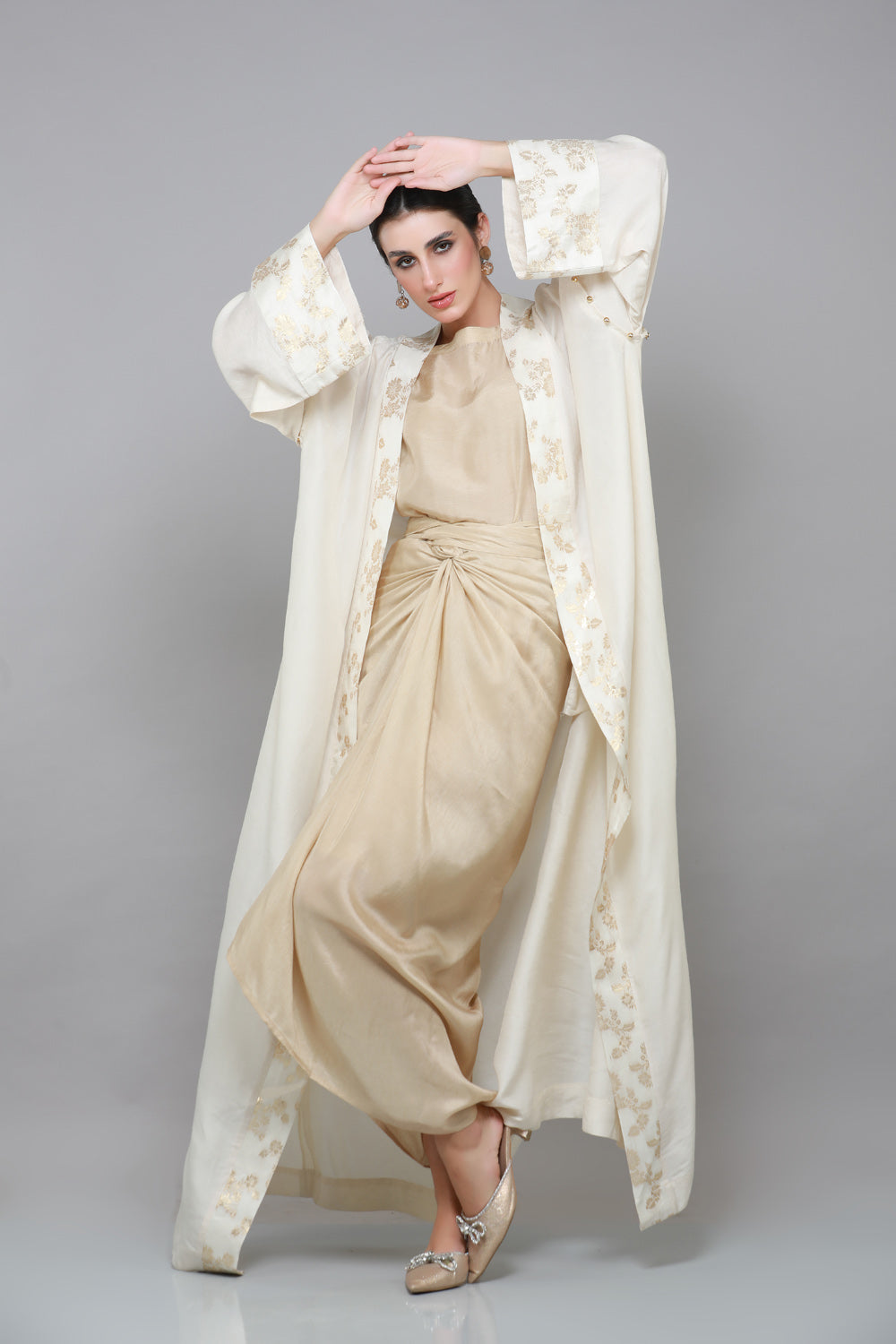 JAWAHARA OVERCOAT ABAYA WITH DRAPED CO-ORD & SHYLA