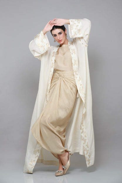 JAWAHARA OVERCOAT ABAYA WITH DRAPED CO-ORD & SHYLA