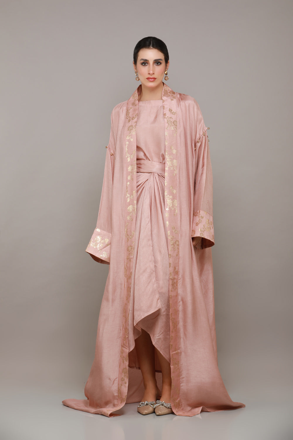 JAWAHARA OVERCOAT ABAYA WITH DRAPED CO-ORD & SHYLA