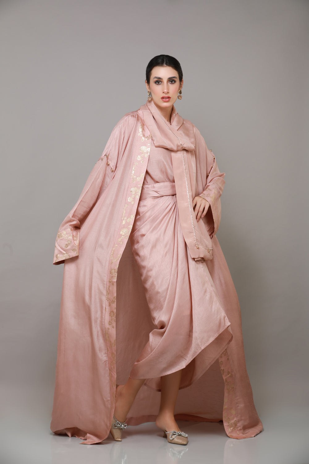 JAWAHARA OVERCOAT ABAYA WITH DRAPED CO-ORD & SHYLA