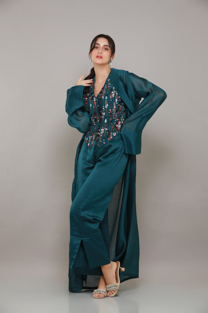 Dazle Overcoat Abaya with Co-ord & Shyla