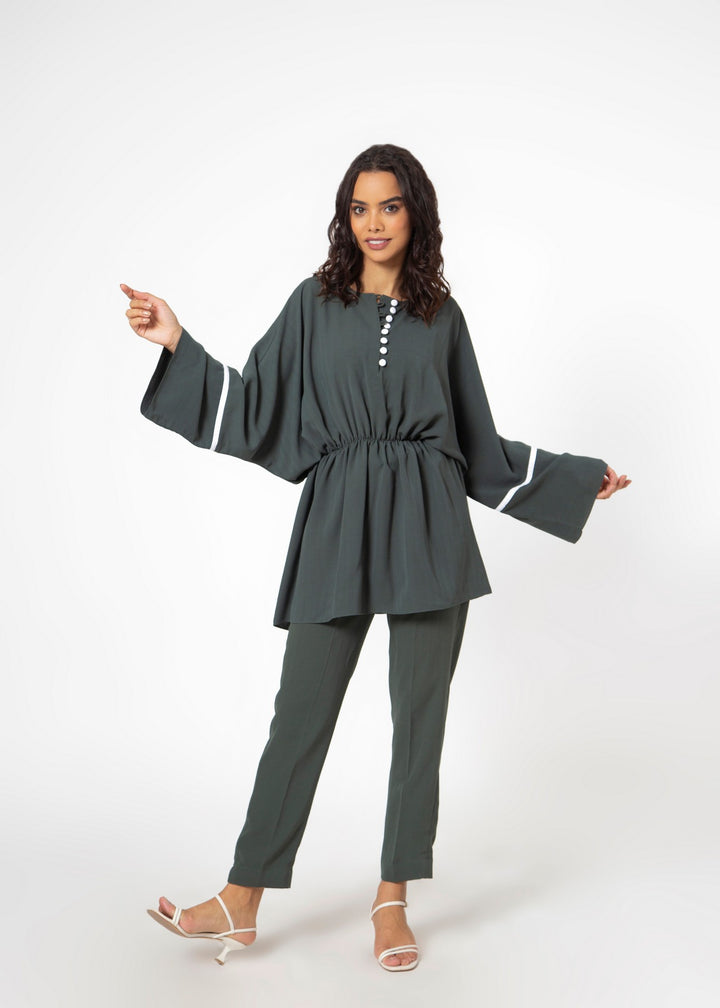 Janelle Scrunch-Waist Co-ord Set | Round neck full sleeve top freeshipping - House of THL - Live Your Feminity